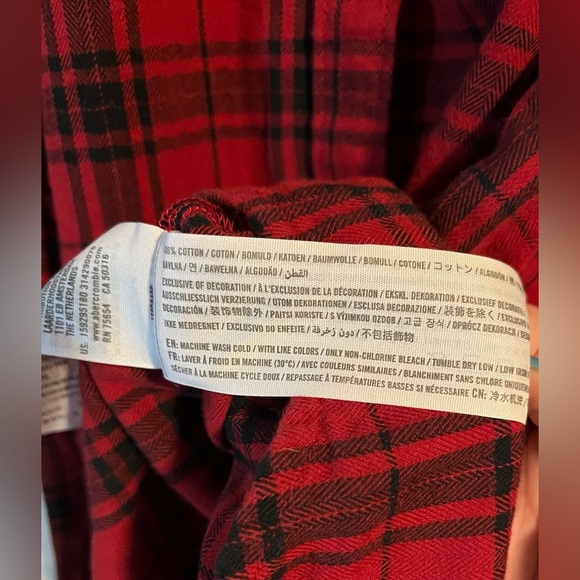 Abercrombie and Fitch Red Plaid Tie Long Shirt XS - Picture 8 of 8